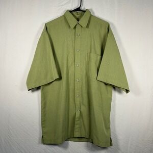 Box Office Island Button Down Shirt Mens XL Green Micro Check Short Sleeve Rayon